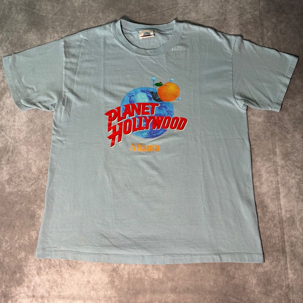 Vintage 90s Planet Hollywood Atlanta T-Shirt Mens XL Blue Graphic Tee